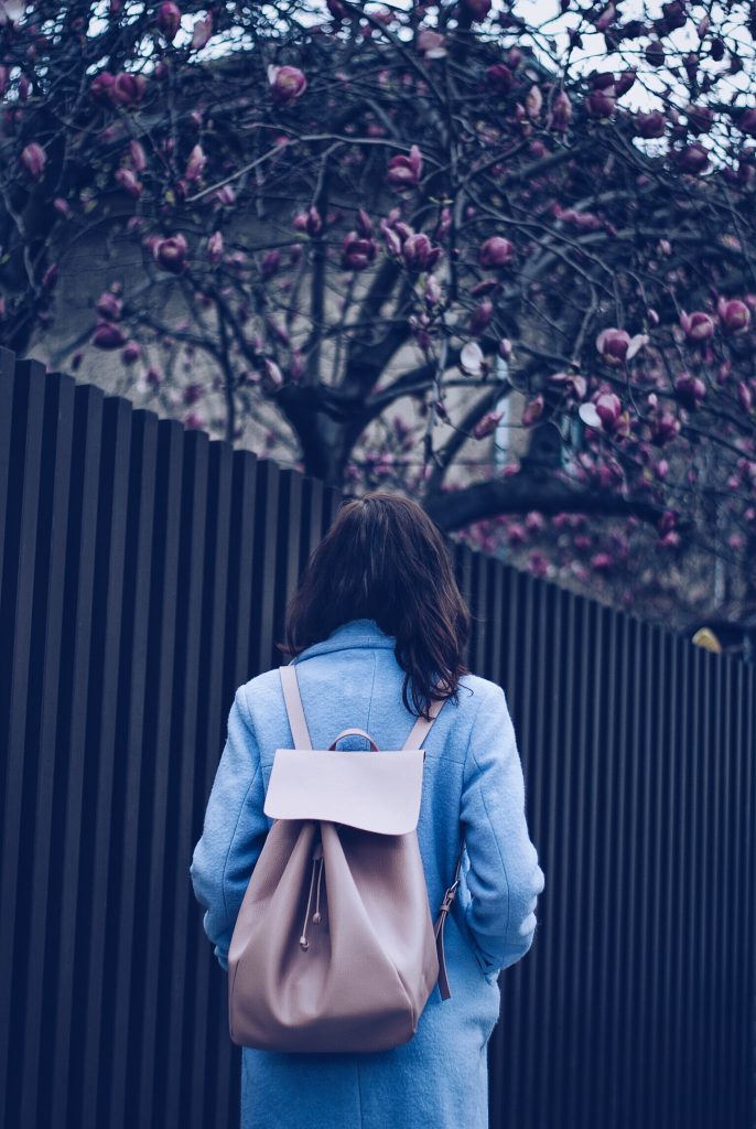 Baby blue outfit and pastel backpack by Andreea Birsan