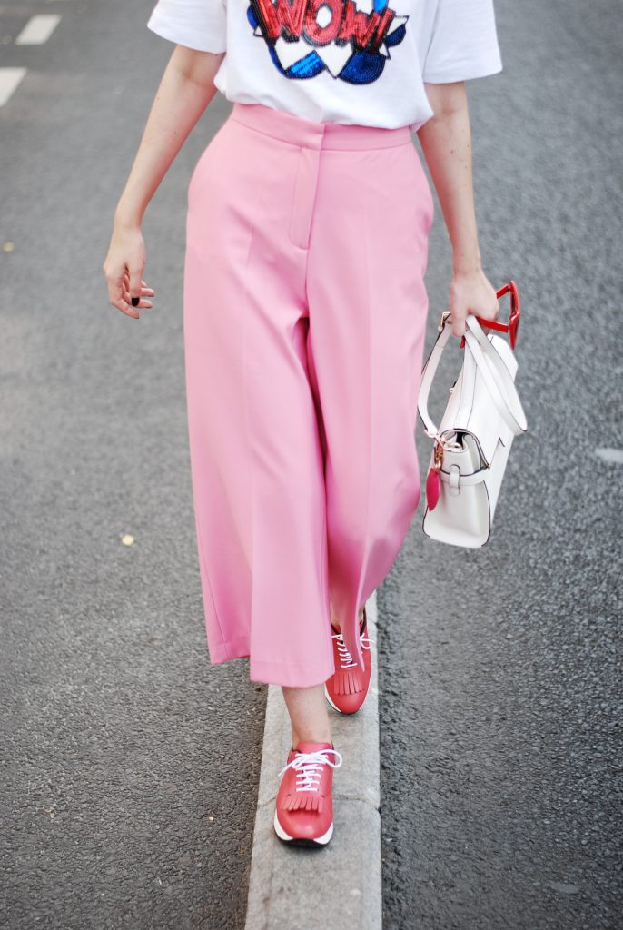 Zara pink palazzo pants, message tshirt, graphic t-shirt, asos, mango, rivers island, topshop printed tee, sequins, nyfw, newy york fashion week, cute street style outfit, boater straw hat, retro red sunglasses, wide black choker, pink leather shoes, white leather crossbody bag, medium tote bag, cute fall outfit ideas 2017, summer color combination, Andreea Birsan, couturezilla, european fashion blog, romanian fashion blogger, how to wear palazzo pants, palazzo trousers, how to wear hot pink, cute summer outfit inspiration, pinterest outfit for women, tumblr girls, ootd, outfit of the day, fashionista, chic on a budget