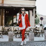 Mango red suit, zara red trousers, asos red blazer, h&m white button down shirt, gucci ace sneakers, white leather sneakers with suit, furla ruby lace metropolis shoulder bag, topshop white fishnet socks, dolce and gabanna blue square sunglasses, andreea birsan, couturezilla, cute spring outfit idea, stradivarius white lace up corset, primark silk scarf, chic on a budget, how to look luxe without breaking the bank, silver hoop earrings, oversize shirt, european spring street style inspiration 2017, fashion trends for spring 2017, fashionista, european fashion blogger, romanian fashion blog, how to wear an all red outfit, power suit, ootd, spring outfit inspo, spring color combination, how to look parisian chic, minimal outfit for women, casual pinterest outfit for women, tumblr girls photos, fashion forward way to styling a suit