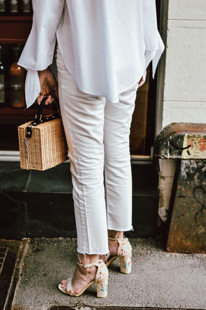 Mango cropped distressed white jeans, asos white mom jeans, photos, pictures, photography, topshop boyfriend white jeans, levi's jeans, vintage, zara white off shoulder top, ots top, summer blouse, rivers island, nanacay square straw bag, bamboo bag, woven bag, norstrom, boohoo, stradivarius, berhska, public desire flower embroidered sandals, raffia bag, the best bag for summer, woven, boater straw hat, fedora hat, how to wear a straw hat, how to wear all white in summer, all white summer outfit ideas, andreea birsan, couturezilla, cute summer outfit ideas 2017, ootd, outfit of the day, european summer street style 2017, fashion trends for summer, what to wear when it's too warm, you will want to wear, chic on a budget, vintage floral yellow scarf, skinny scarf, girl, woman, chic pinterest outfit for women, summer outfit inspiration, tubmlr girls photos, pictures of outfit, women with style, how to look parisian chic, the best minimal outfit, ray ban clear lens glasses, the glasses which are all over instagram, aviator glasses, frames, floral embroidered strappy sandals, embroidery, floral, style inspiration, european fashion blog, romanian fashion blog, parisian stand with wine, yellow cream and white outfit, summer blouse, off the shoulder, raw hem jeans, denim, casual outfits for women during summer and spring, how to beat the heat, the best outfit ideas, fashionista, romanian fashion blog, uk fashion blogger, style icon, how to wear all white like a pro, white summer outfit, bucharest